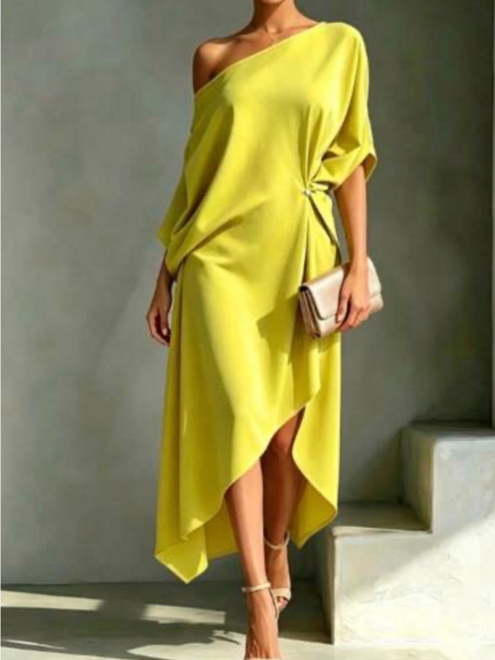 Asymmetric One-Shoulder Lime Green Women’s Dress